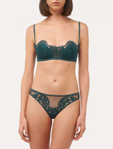 Reggiseno a fascia in georgette di seta verde scuro con pizzo Leavers_1