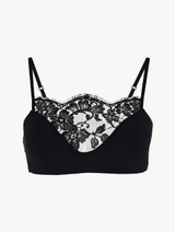 Brassière in georgette di seta nera con pizzo Leavers_0