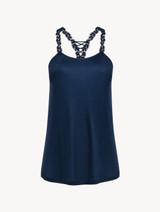 Canotta in modal blu con tulle ricamato_0