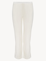 Pantalone in modal off-white con tulle ricamato_0