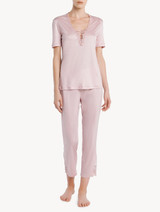 Pantalone in modal rosa con tulle ricamato_5