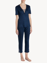 T-shirt in modal blu con tulle ricamato_3