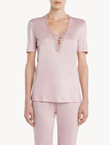 T-shirt in modal rosa con tulle ricamato_1