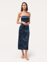 Camicia da notte in raso di seta blu con pizzo Leavers_1