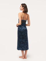 Camicia da notte in raso di seta blu con pizzo Leavers_2