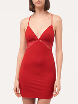 Slipdress in Lycra® rosso granato con pizzo Leavers_1