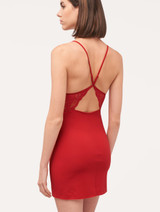 Slipdress in Lycra® rosso granato con pizzo Leavers_2