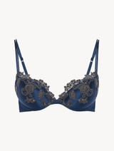 Reggiseno push-up in seta blu con ricamo a frastaglio_0