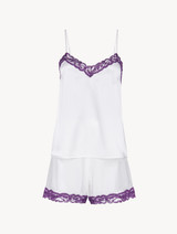 Pigiama corto in seta stretch off-white con pizzo_0