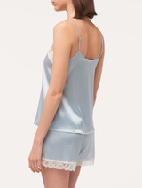 Pigiama corto in seta stretch celeste con pizzo_2