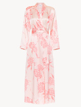 Vestaglia lunga in seta con motivi floreali rosa tenue_0