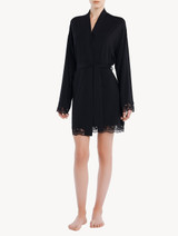Vestaglia corta in rayon nero con pizzo_1