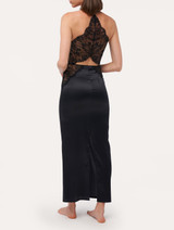 Camicia da notte in seta nero con allacciatura dietro al collo e finiture in pizzo Leavers_3