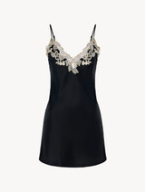 Slipdress con ricamo a frastaglio in raso di seta nero_0
