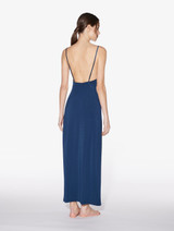 Camicia da notte lunga in rayon blu denim scuro_3