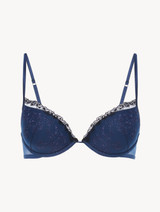 Reggiseno push-up in tulle ricamato blu denim scuro_0