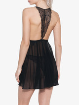 Baby doll in seta nera con pizzo Leavers_1