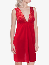 Baby doll in seta rossa con pizzo Leavers_0