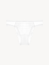 Slip brasiliano in pizzo Leavers off-white con arricciature in tulle_0