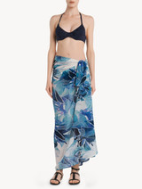 Pareo in seta stretch blu con finiture in pizzo_1