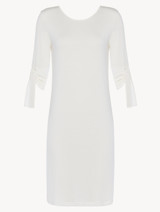 T-dress in modal stretch bianco con pizzo Leavers e chiffon di seta_0