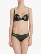 Reggiseno push-up in Lycra® verde e pizzo Leavers nero_1