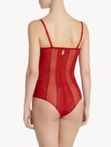 Body con ferretto in tulle stretch rosso_2