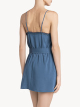Slipdress corto in viscosa blu fiordaliso con tulle_2