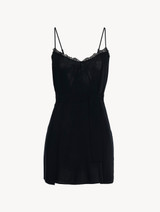 Slipdress corto in viscosa nera con tulle_0