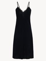 Camicia da notte corta in viscosa nera con tulle_0