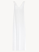 Camicia da notte lunga in viscosa off-white con tulle_0