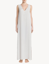 Camicia da notte lunga in viscosa off-white con tulle_1
