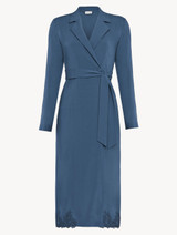 Vestaglia corta in viscosa blu fiordaliso con tulle_0