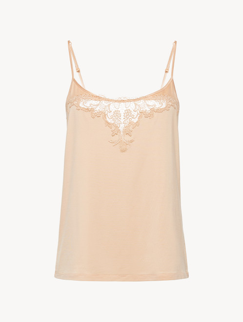 Canotta in jersey modal rosa con tulle ricamato_0