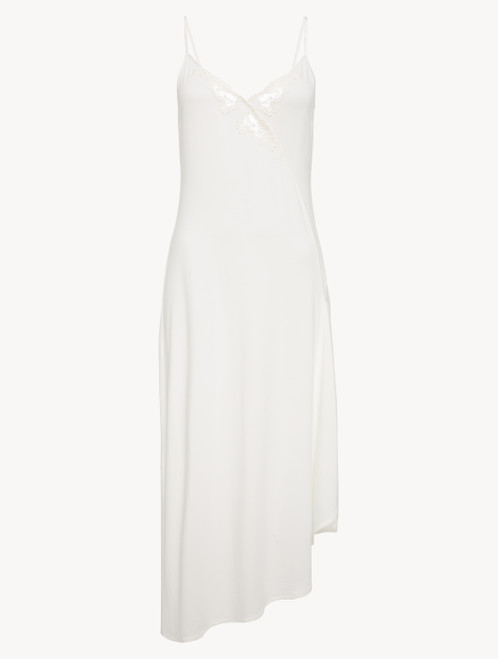 Camicia da notte in jersey modal bianco con tulle ricamato_1