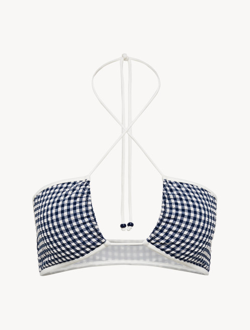 Reggiseno mare a fascia in seersucker blu a quadretti Vichy_4