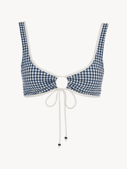Reggiseno mare in seersucker blu a quadretti Vichy_1