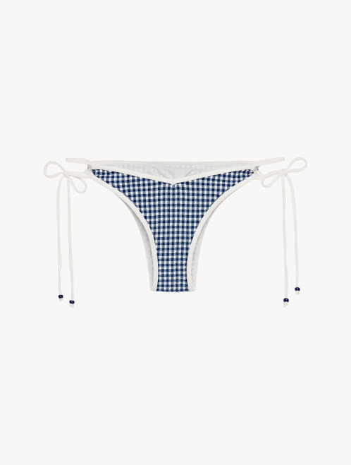 Slip mare a vita bassa in seersucker blu a quadretti Vichy_0