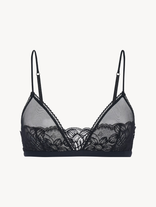 Reggiseno a triangolo in Lycra® nera con pizzo Leavers floreale_1