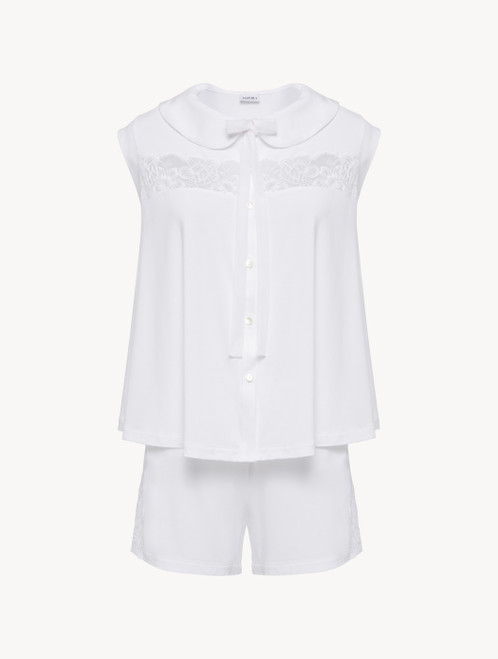 Pigiama in modal stretch bianco con pizzo Leavers_4