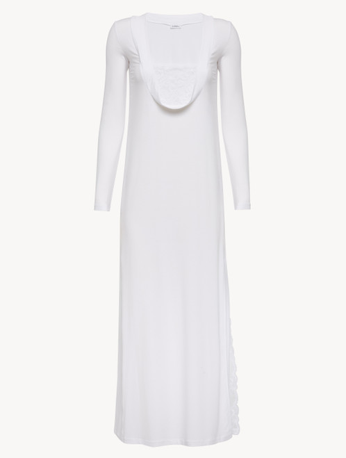 Camicia da notte in modal stretch bianco con pizzo Leavers_4