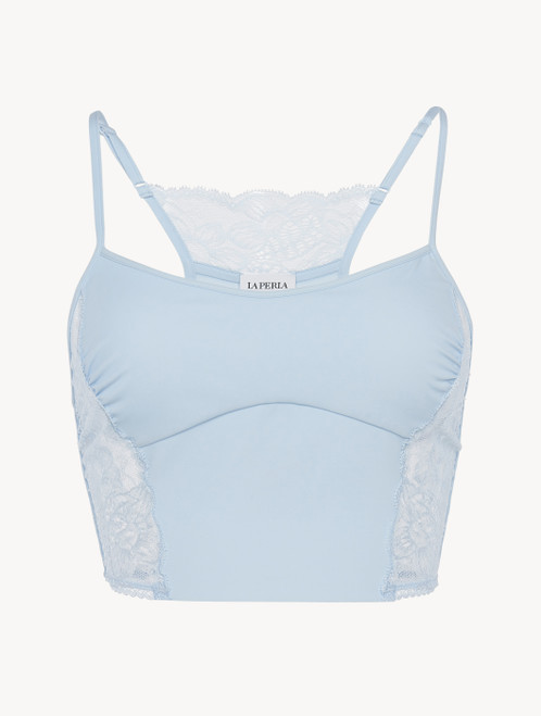Brassière in Lycra® blu con pizzo Leavers_0