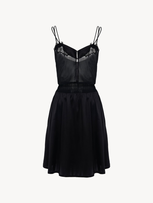 Camicia da notte in raso di seta nero con tulle ricamato_2