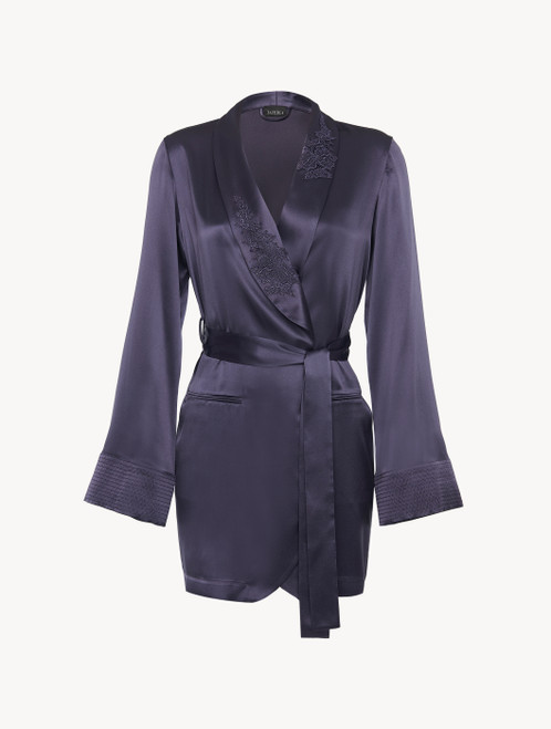 Vestaglia in raso di seta viola con tulle ricamato_0