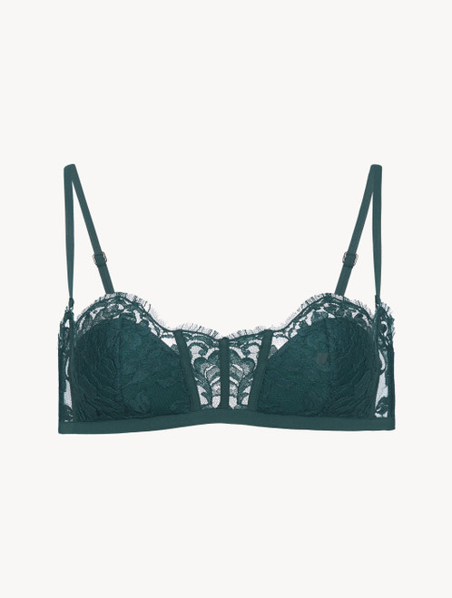 Reggiseno a fascia in georgette di seta verde scuro con pizzo Leavers_1
