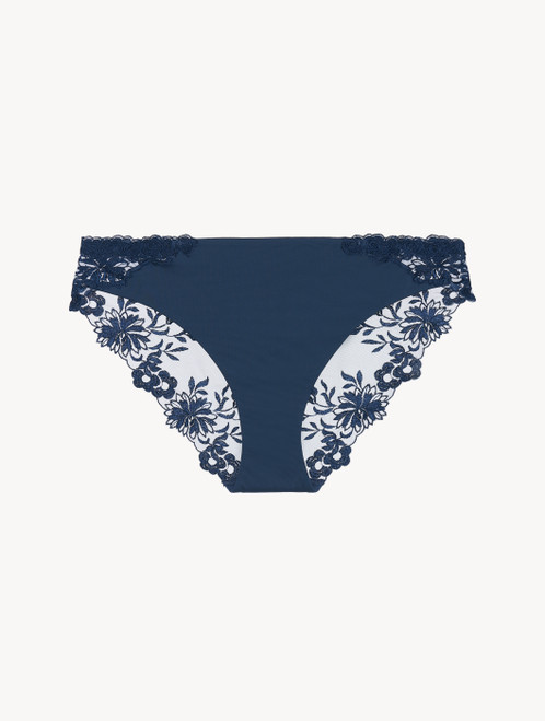 Slip medio in Lycra® blu con tulle ricamato_1