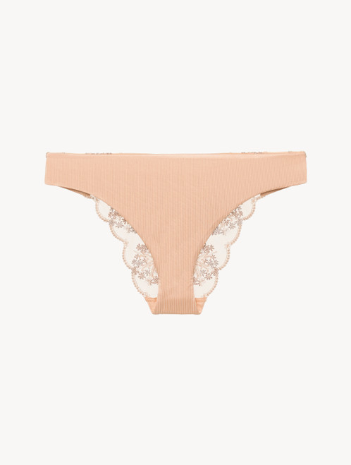 Slip brasiliano in viscosa stretch beige e tulle_1