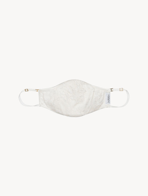 Mascherina in cotone crema con tulle ricamato_4