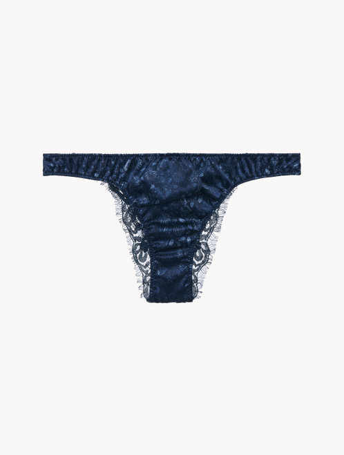 Slip brasiliano in raso di seta blu con pizzo Leavers_0