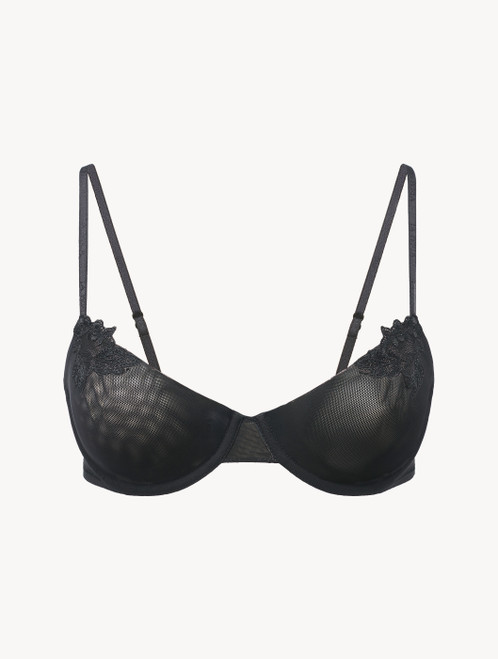 Reggiseno a balconcino con tulle stretch nero_0
